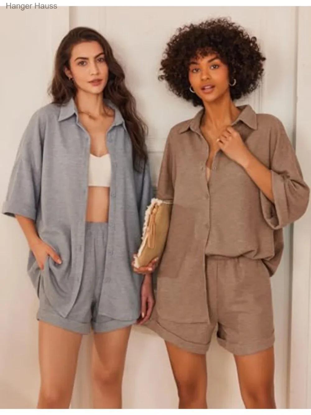 Waffle Knit Lounge Set for Women Short Sleeve Pajama Shorts Set